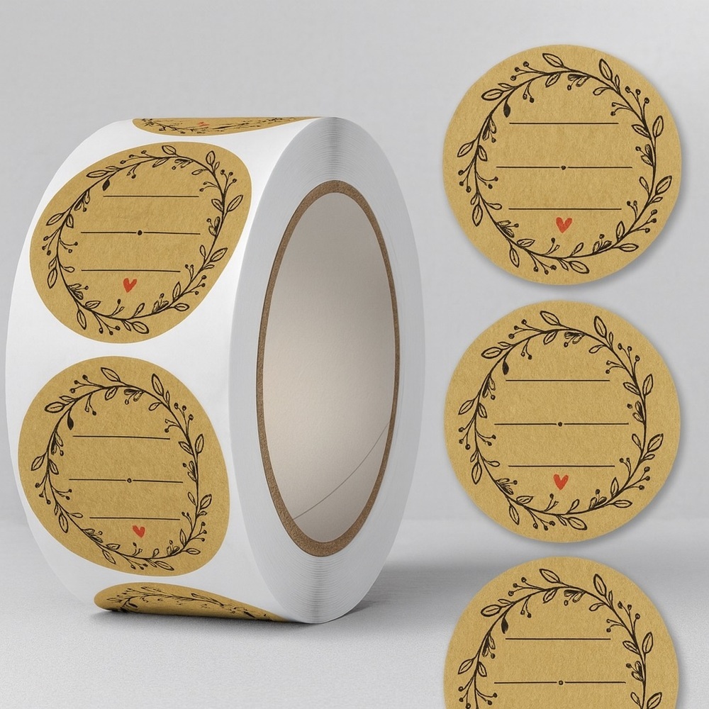 1 In Kraft Paper Flowers Thank You Label Stickers for Gift | KRAFT STICKER